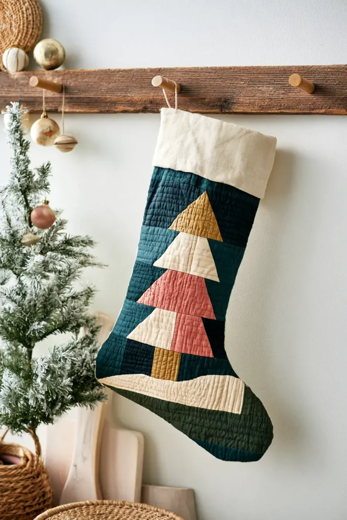 Christmas Tree Patchwork Quilted Stocking