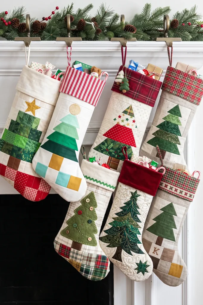 Christmas Tree Patchwork Quilted Stocking