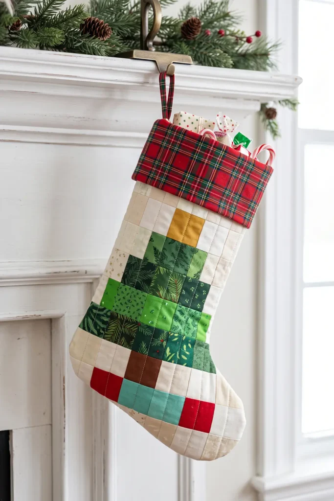 Christmas Tree Patchwork Quilted Stocking