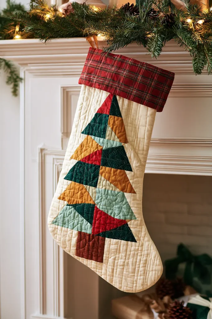 Christmas Tree Patchwork Quilted Stocking