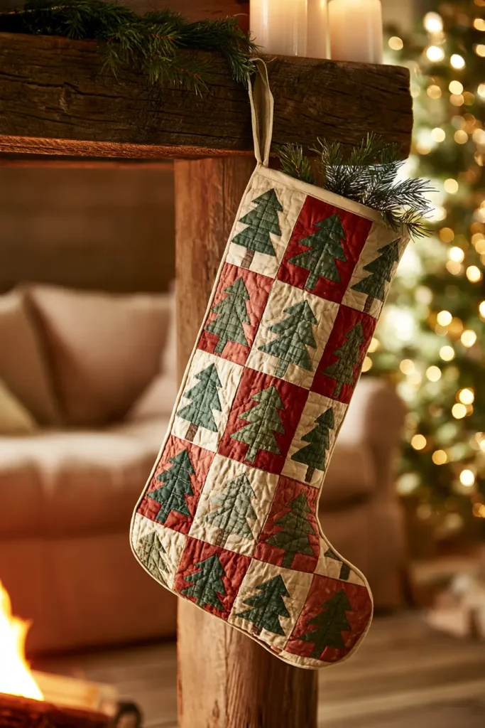 Christmas Tree Patchwork Quilted Stocking