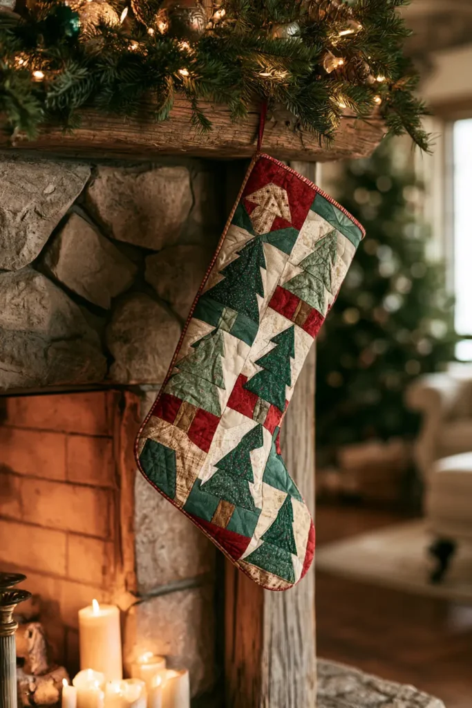 Christmas Tree Patchwork Quilted Stocking