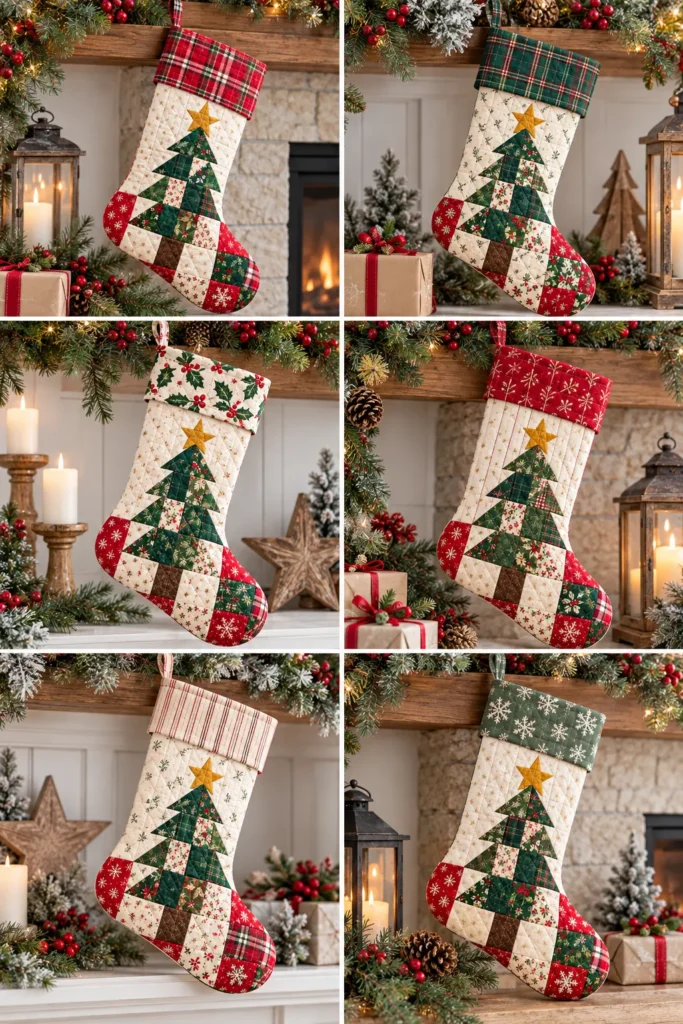 Christmas Tree Patchwork Quilted Stocking