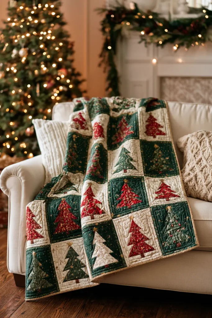 Christmas Tree Patchwork Quilted Throw