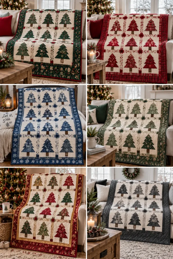 Christmas Tree Patchwork Quilted Throw
