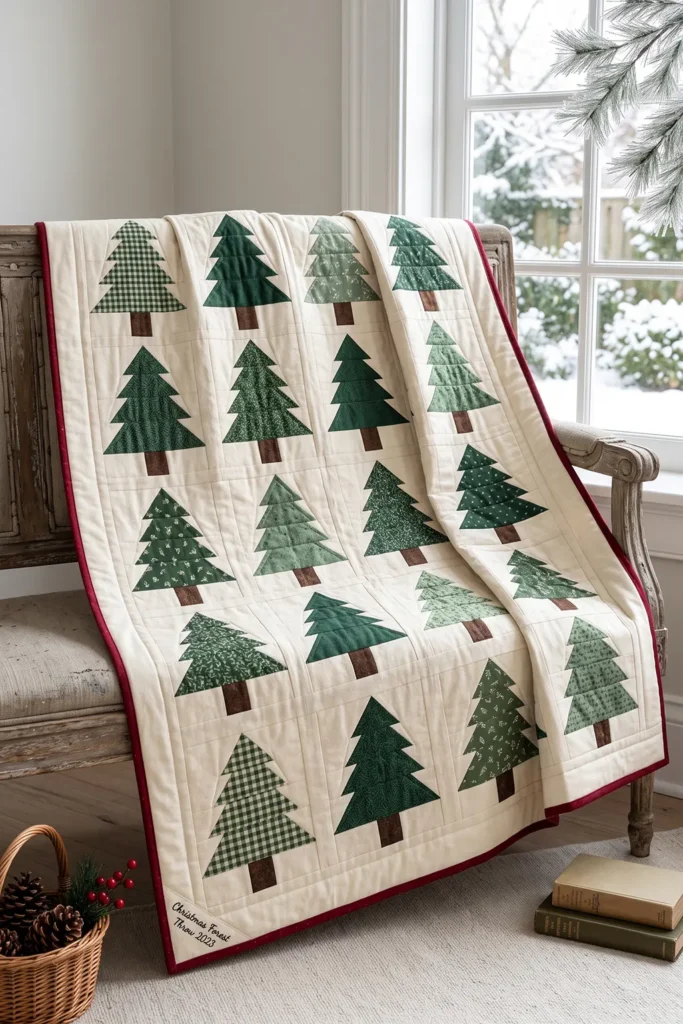 Christmas Tree Patchwork Quilted Throw