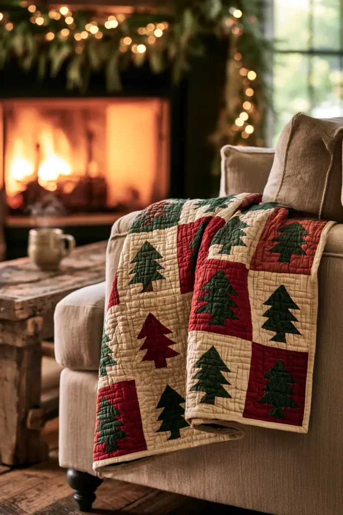 Christmas Tree Patchwork Quilted Throw