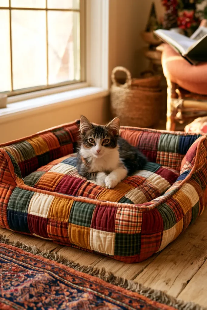Classic Patchwork Quilted Cat Bed