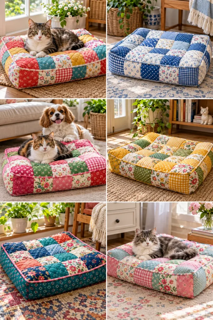 Classic Patchwork Quilted Cat Bed