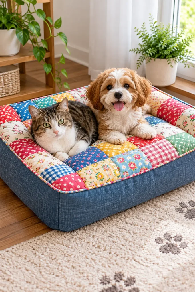 Classic Patchwork Quilted Cat Bed