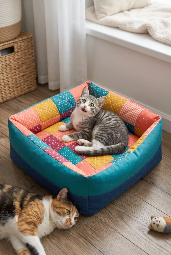 Classic Patchwork Quilted Cat Bed
