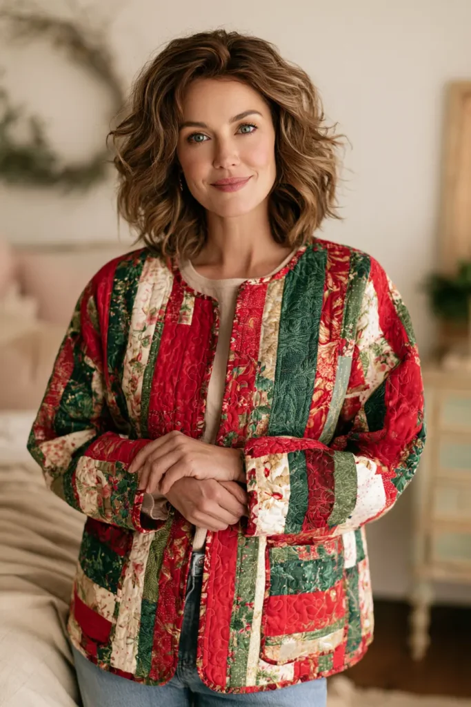 Classic Red and Green Jelly Roll Christmas Jacket