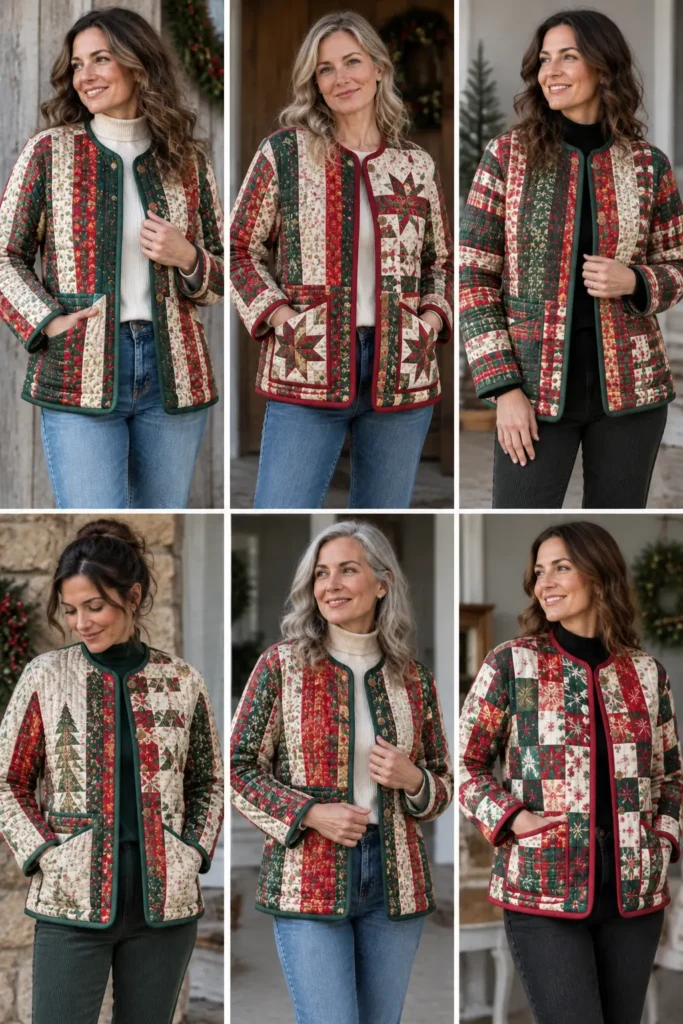 Classic Red and Green Jelly Roll Christmas Jacket