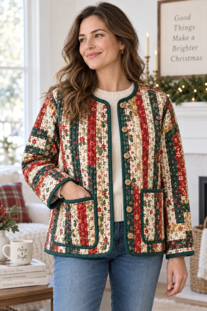 Classic Red and Green Jelly Roll Christmas Jacket