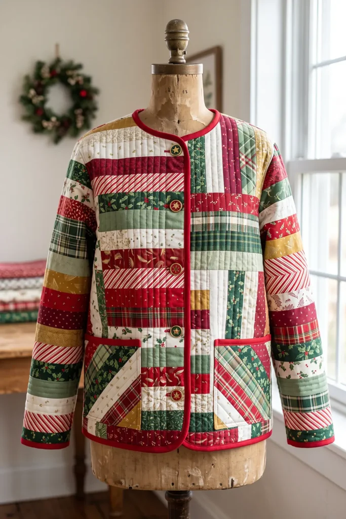 Classic Red and Green Jelly Roll Christmas Jacket