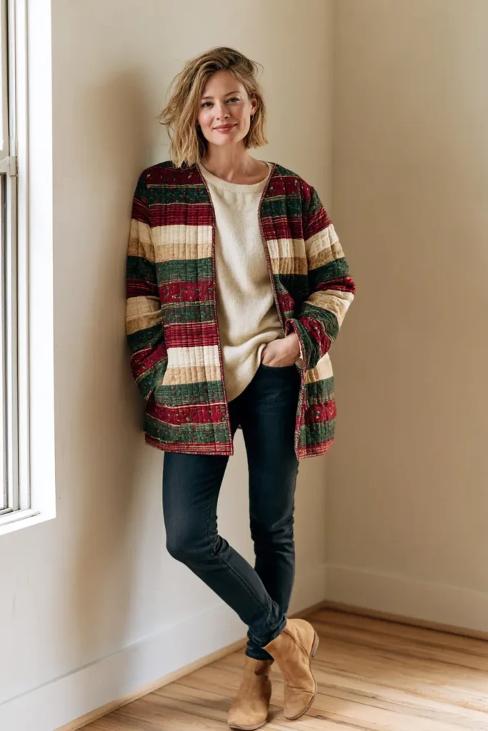 Classic Red and Green Jelly Roll Christmas Jacket