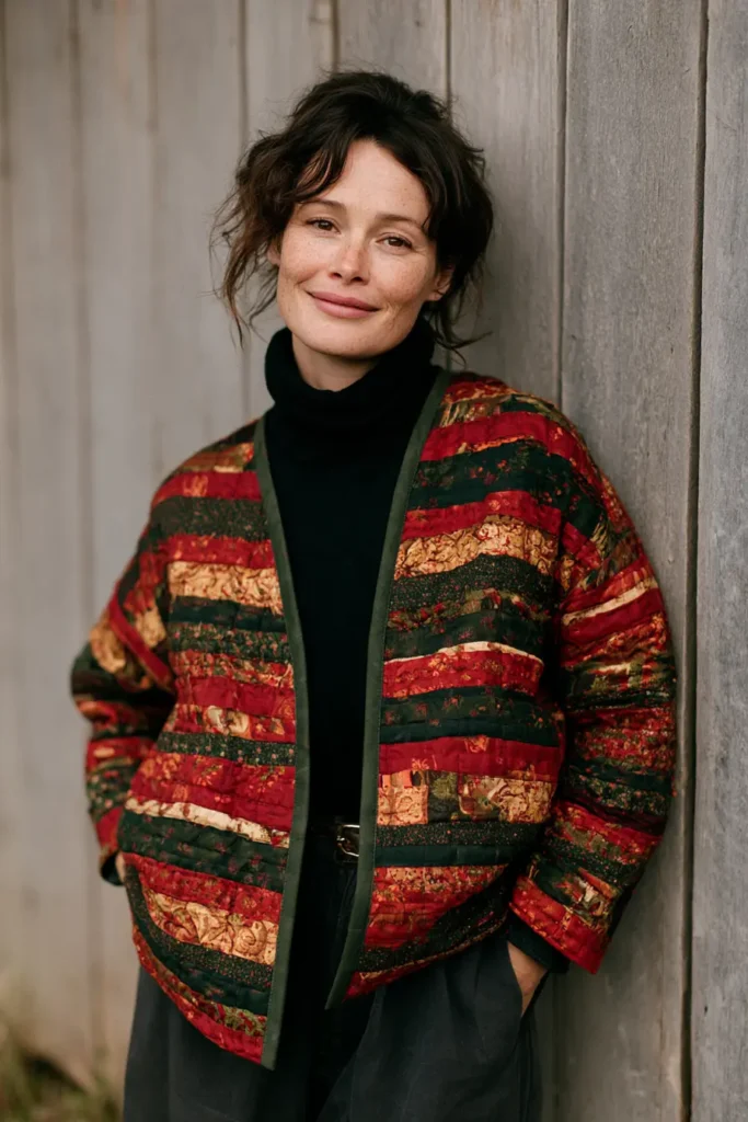 Classic Red and Green Jelly Roll Christmas Jacket