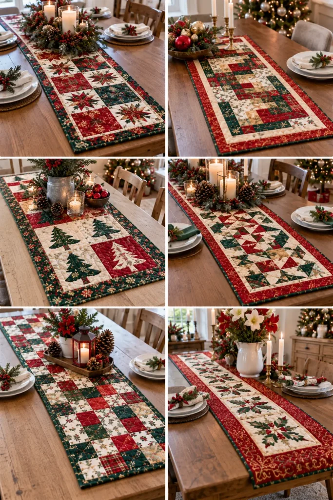 Classic Red and Green Patchwork Christmas Table Runner