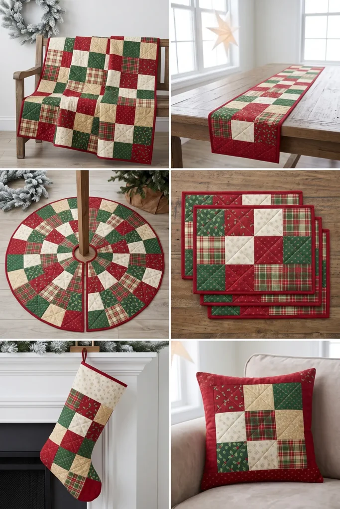 Classic Red and Green Patchwork Christmas Table Runner