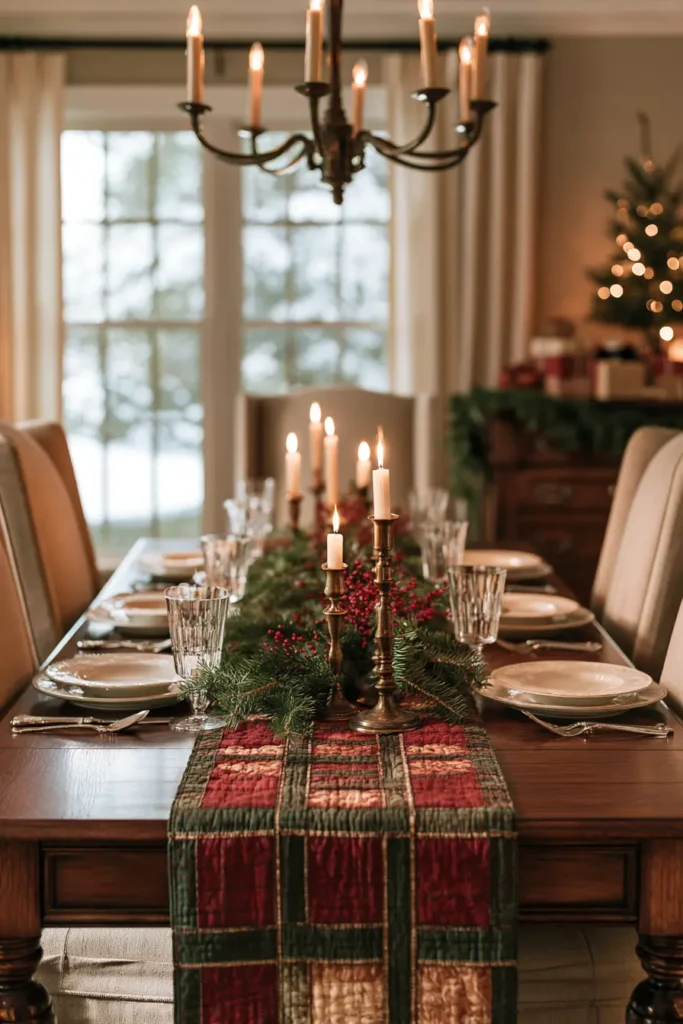 Classic Red and Green Patchwork Christmas Table Runner