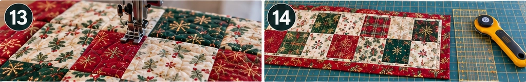 Classic Red and Green Patchwork Christmas Table Runner