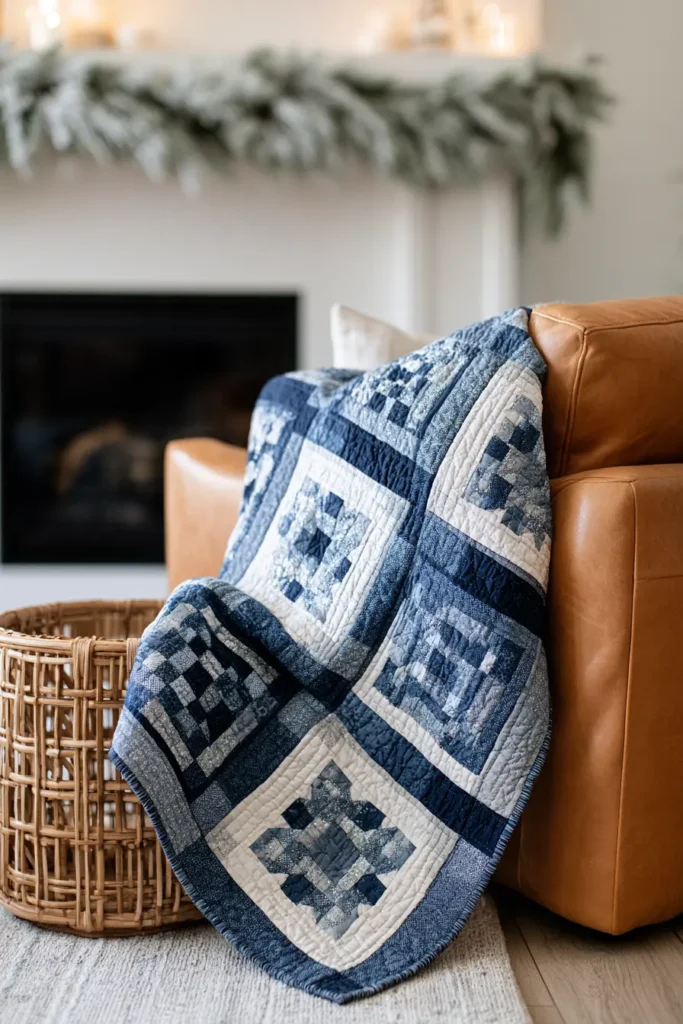 Classic Red and Green Patchwork Christmas Throw Quilt