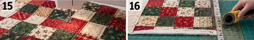 Classic Red and Green Patchwork Christmas Throw Quilt