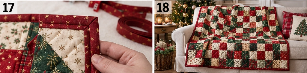 Classic Red and Green Patchwork Christmas Throw Quilt