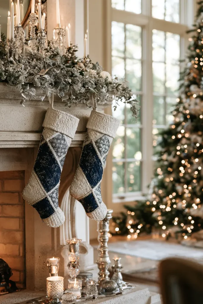 Classic Red and Green Patchwork Quilted Christmas Stocking