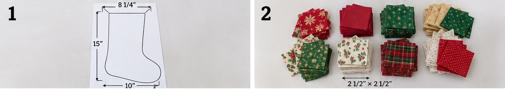 Classic Red and Green Patchwork Quilted Christmas Stocking