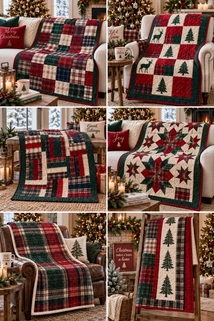 Cozy Plaid Flannel Quilted Christmas Throw