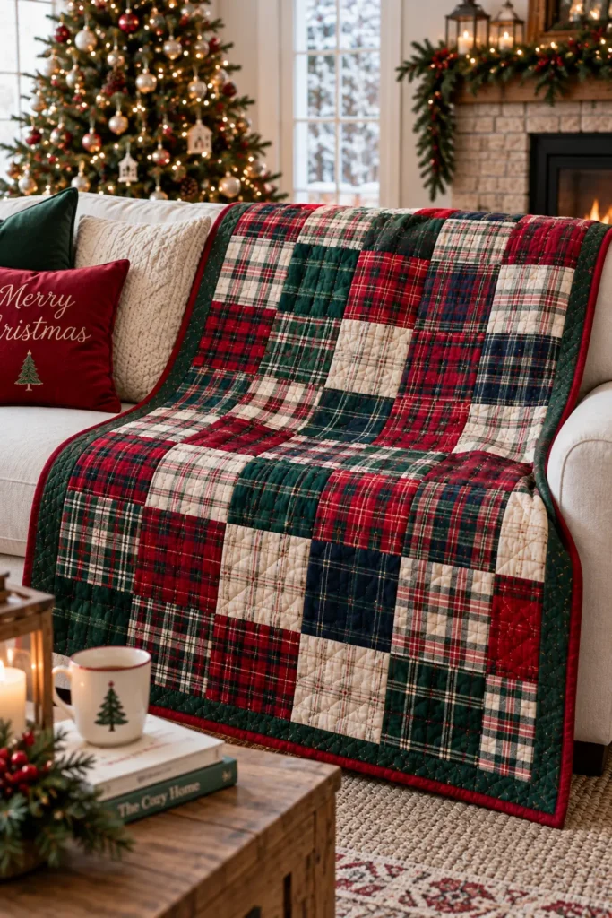 Cozy Plaid Flannel Quilted Christmas Throw