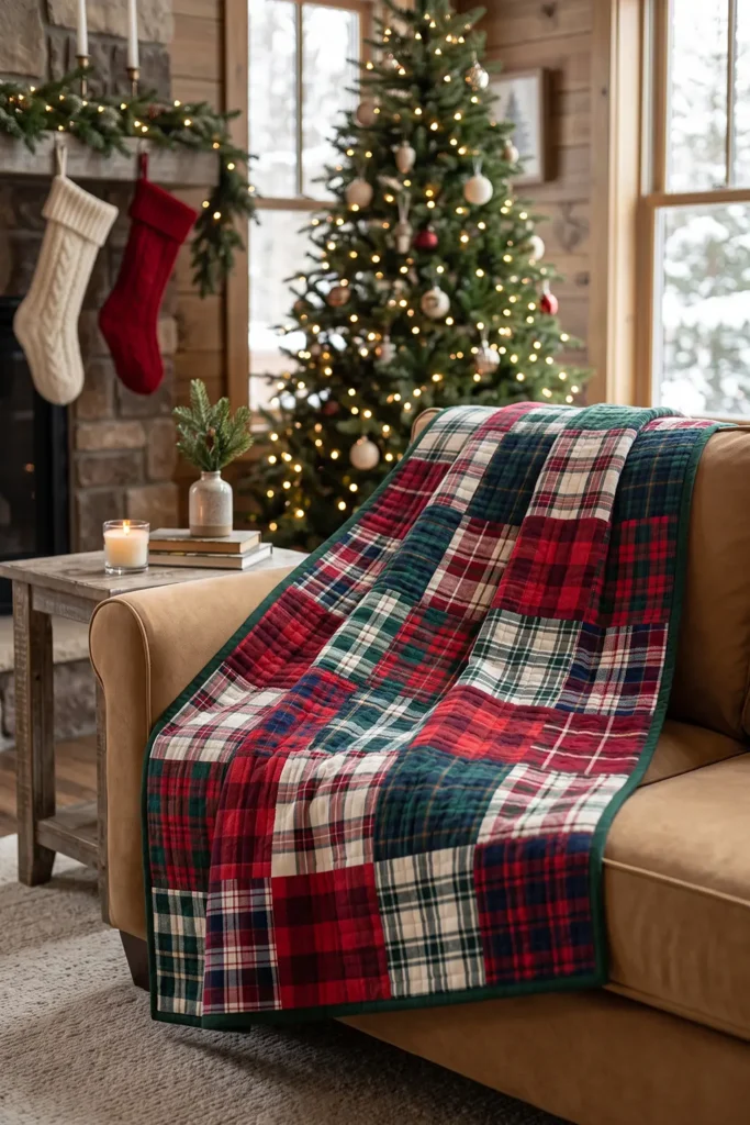 Cozy Plaid Flannel Quilted Christmas Throw