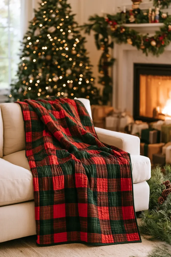 Cozy Plaid Flannel Quilted Christmas Throw
