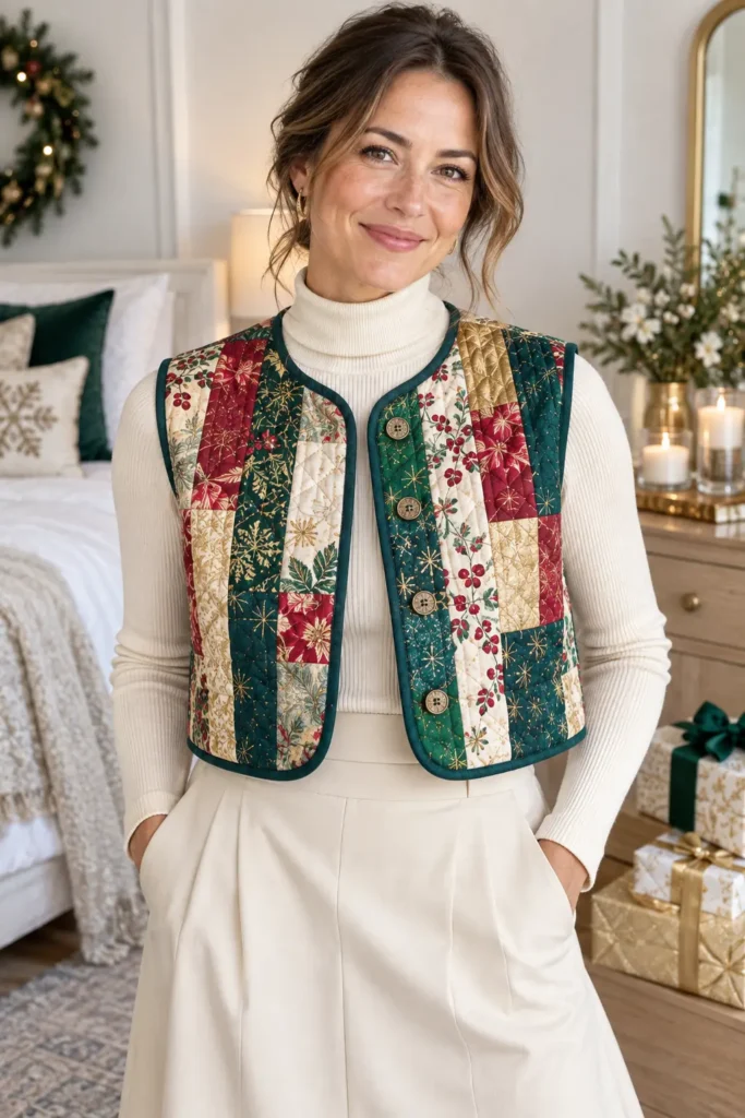 Cropped Quilted Vest for Holiday Party