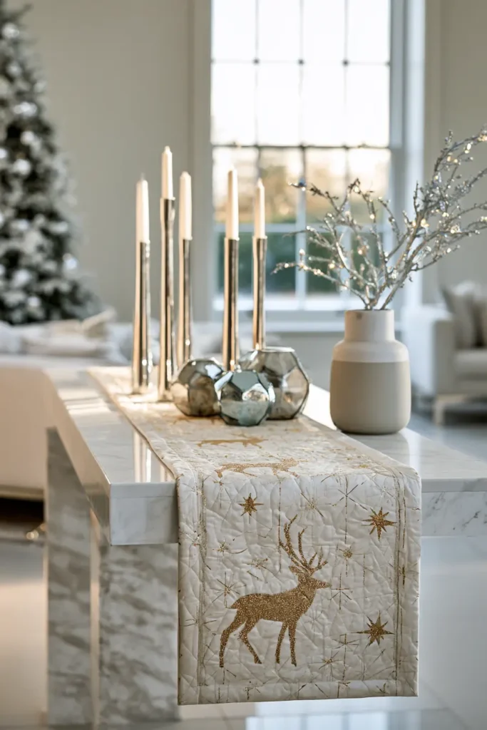 Elegant Gold and Cream Quilted Christmas Table Runners