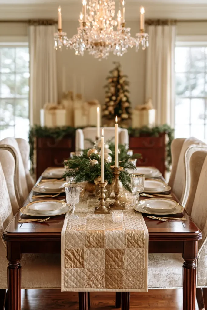 Elegant Gold and Cream Quilted Christmas Table Runners
