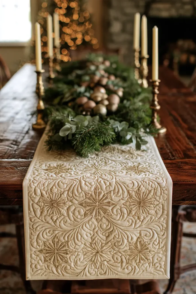 Elegant Gold and Cream Quilted Christmas Table Runners