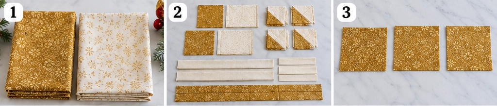 Elegant Gold and Cream Quilted Christmas Table Runners