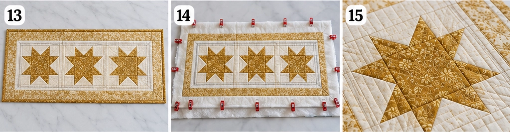 Elegant Gold and Cream Quilted Christmas Table Runners