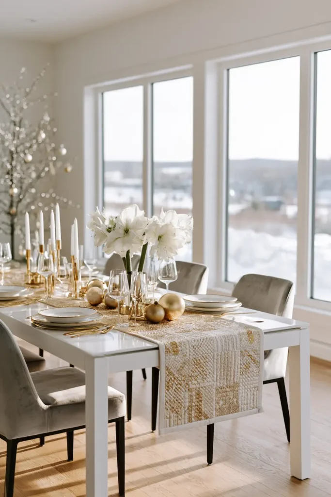 Elegant Gold and Cream Quilted Christmas Table Runners
