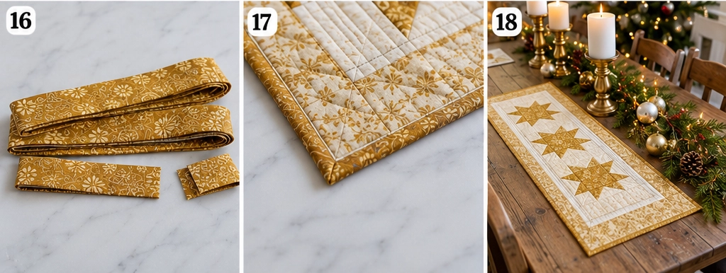 Elegant Gold and Cream Quilted Christmas Table Runners