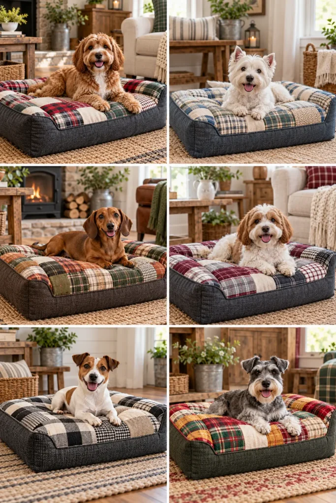 Farmhouse Plaid Quilted Dog Bed