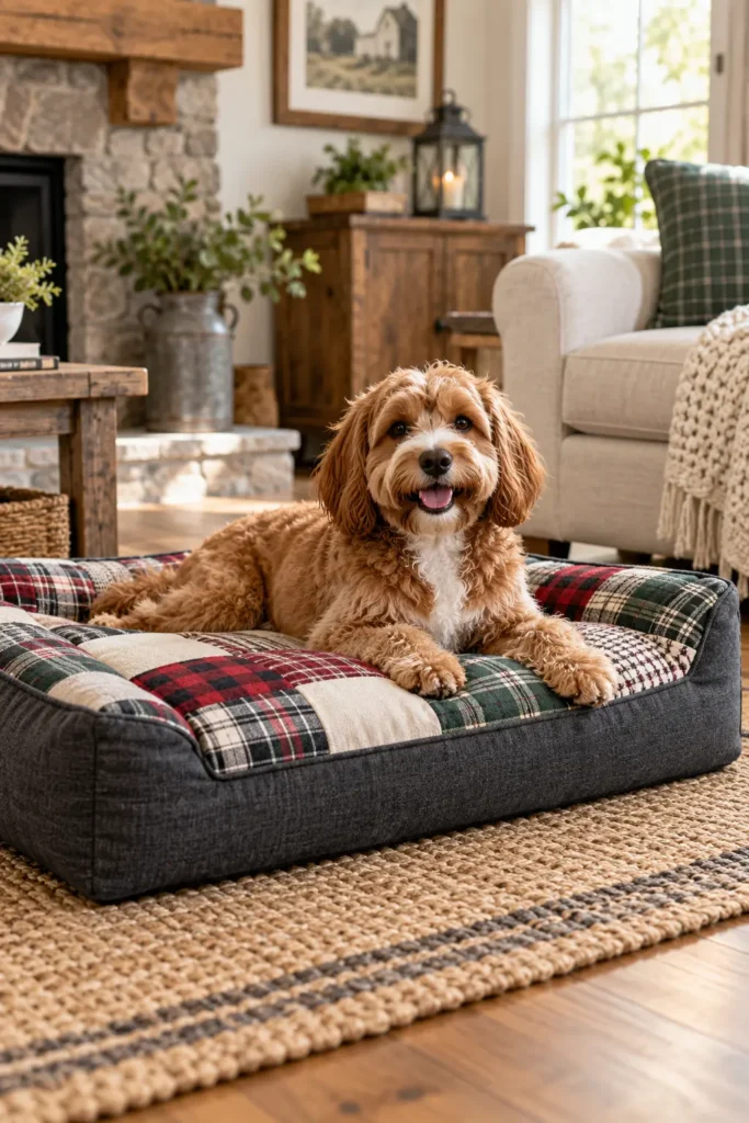 Farmhouse Plaid Quilted Dog Bed