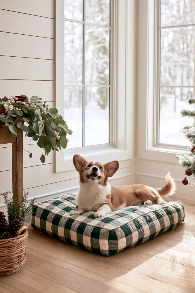 Farmhouse Plaid Quilted Dog Bed