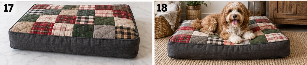 Farmhouse Plaid Quilted Dog Bed