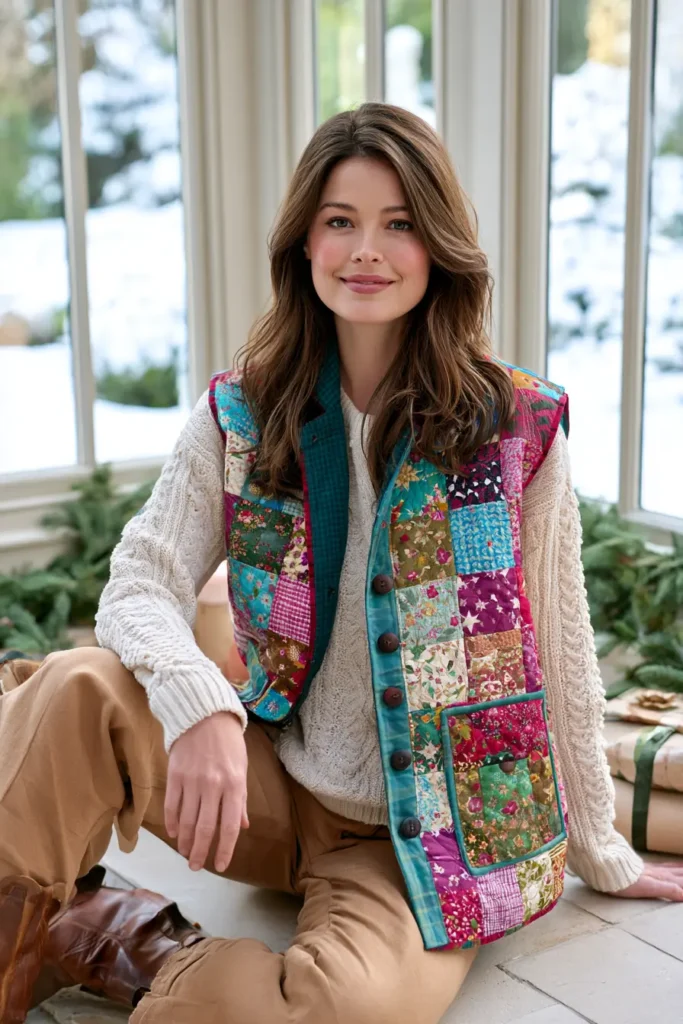 Flannel-Lined Quilted Christmas Vest