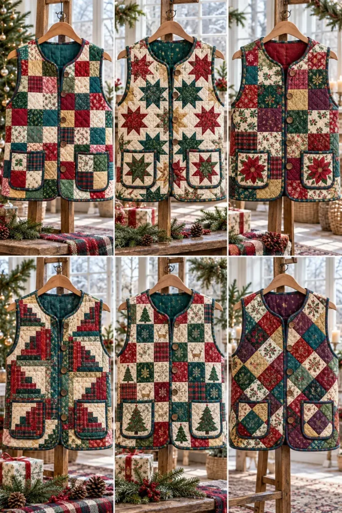 Flannel-Lined Quilted Christmas Vest