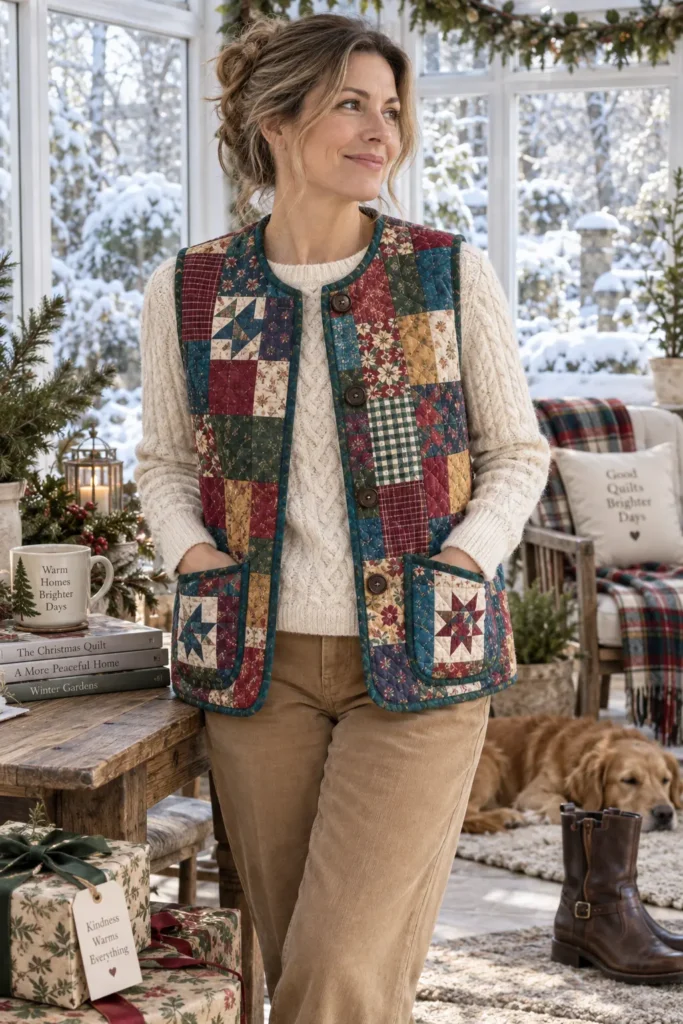 Flannel-Lined Quilted Christmas Vest