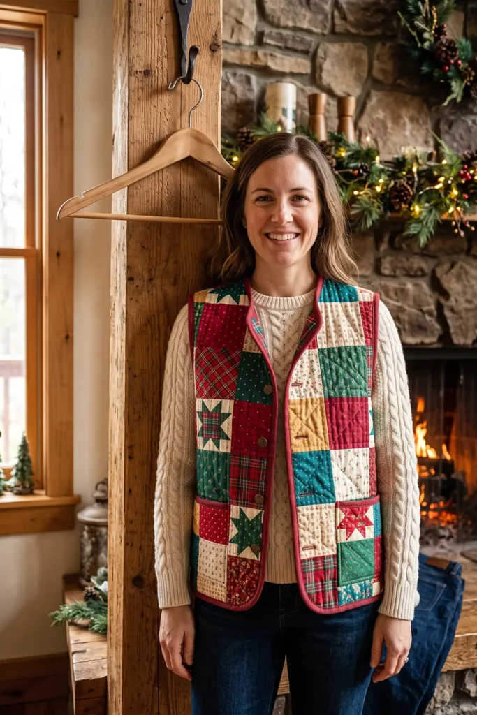 Flannel-Lined Quilted Christmas Vest